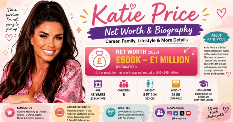 Discover Katie Price net worth, biography, age, family, height, weight, career, education, social links, and how she became famous.