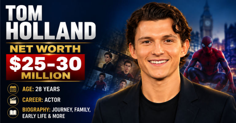 Tom Holland net worth, age, career, and biography thumbnail.